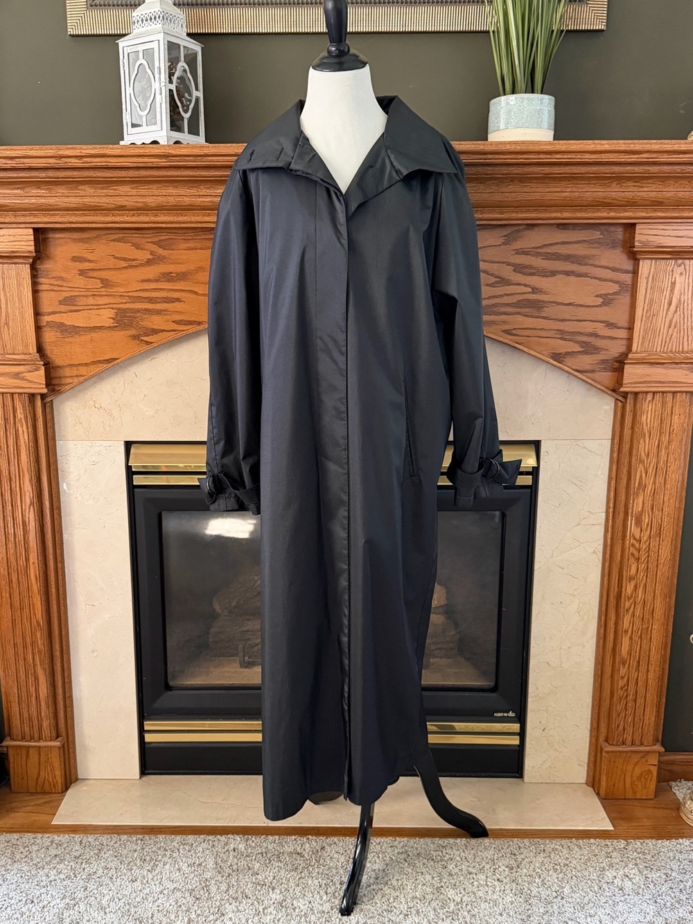 Laura Winston Black Rainwear Vintage Classic Long Trench Coat